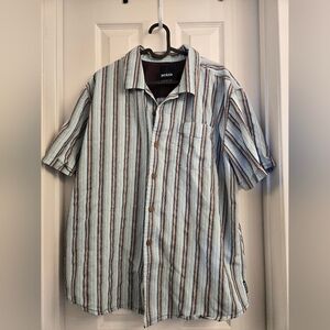 Prana Men’s Short Sleeve Striped Button-Down Shirt - Light Blue & Brown